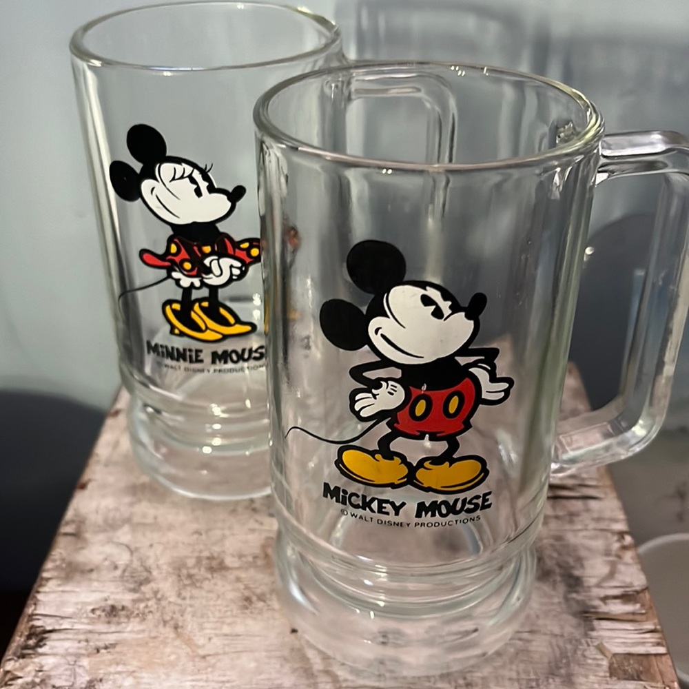 Mickey and Minnie Vintage Glass Mugs